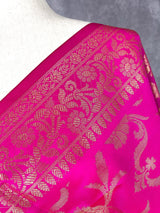 Hot Pink Silk Jaal floral Dupatta Gold Zari Weaving | Indian Dupatta | Chunri | Stole | Scarf | Gift For Her | Dupatta for Lehenga - Kaash