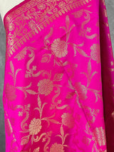 Hot Pink Silk Jaal floral Dupatta Gold Zari Weaving | Indian Dupatta | Chunri | Stole | Scarf | Gift For Her | Dupatta for Lehenga - Kaash