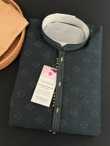 Hunter Green Color Indian kurta for Men | Embossed Embroidery Zari | Sherwani Style Kurta | Indian Wedding Kurta | Bottle Green Mens Kurta - Kaash