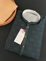 Hunter Green Color Indian kurta for Men | Embossed Embroidery Zari | Sherwani Style Kurta | Indian Wedding Kurta | Bottle Green Mens Kurta - Kaash