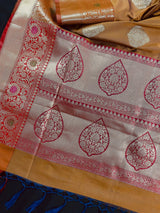 Mud Gold Banarasi Semi Katan Silk Saree | Meenakari Work | Handloom Saree | Zari Weaving
