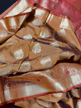 Mud Gold Banarasi Semi Katan Silk Saree | Meenakari Work | Handloom Saree | Zari Weaving