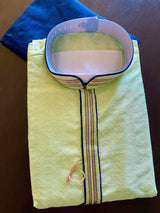 Pista Green with Blue Bottom Raw Silk Men Kurta Pajama Set made from Self Design Material | Mens Ethnic Wear