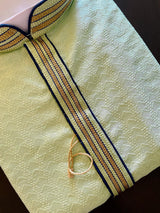 Pista Green with Blue Bottom Raw Silk Men Kurta Pajama Set made from Self Design Material | Mens Ethnic Wear