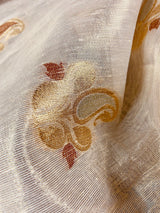 Off White with tint of Gold Linen Soft Tissue Silk Saree with Banarasi Borders and Pallu