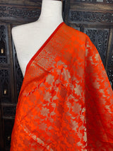 Orange Banarasi Silk dupatta with Zari Weaved with tassels — Kaash Collection