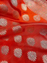 Orange with Gold Zari Weaving Banarasi Silk dupatta with Zari Weaved with tassels — Kaash Collection