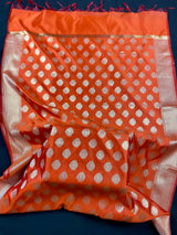 Orange with Gold Zari Weaving Banarasi Silk dupatta with Zari Weaved with tassels — Kaash Collection
