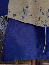 Boys 3pcs Kurta Pajama with Jacket in Floral Pattern Blue and Gold Combination