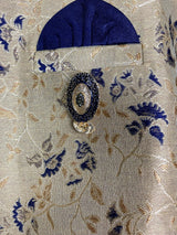 Boys 3pcs Kurta Pajama with Jacket in Floral Pattern Blue and Gold Combination