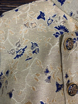 Boys 3pcs Kurta Pajama with Jacket in Floral Pattern Blue and Gold Combination