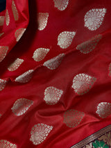 Red with BlueTraditional Banarasi Handloom Saree | Banarasi Silk Saree | Meenakari Work | Floral Saree | Kaash Collection