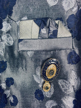 Boys 3pcs Kurta Pajama with Jacket in Floral Pattern in Sliver and Blue | Kids Wear | Boys Ethnic Wear