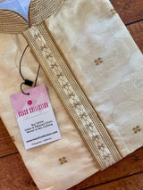 Cream Color Men Kurta Pajama Set with Embroidery work on neckline | Soft Silk Material | Indian Men Clothing USA | Kaash Collection