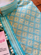 Sky Blue Soft Raw Silk designer Men Kurta Pajama with Self Design material with facy buttons | Mens Ethnic Wear | Kaash Collection