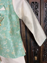 Green Color Boys 3pcs Kurta Pajama with Jacket in Floral Pattern | Kids Wear | Boys Ethnic Wear | Boys Kurta Pajama