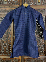 Dark Blue Cotton Kurta with Bottom Set for Boys with Lucknowi Chikankari Work | Boys Kurta Sets | Boys Kurtas | Cotton Kurtas
