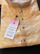 Beige Gold Floral Self embroidered Kurta Pajama for Men | Raw Silk | Mens Ethnic Wear | Kurtas for Men | Kurta for Wedding