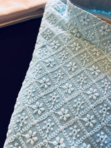 Sky Blue Chikankari Lucknowi Georgette Men Kurta Pajama Set with Lining | Chikhankari Kurtas | Mens Ethnic Wear | Kaash Kurtas