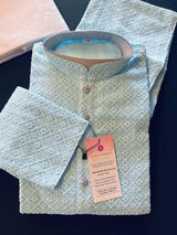 Sky Blue Chikankari Lucknowi Georgette Men Kurta Pajama Set with Lining | Chikhankari Kurtas | Mens Ethnic Wear | Kaash Kurtas