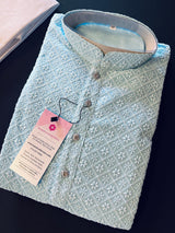 Sky Blue Chikankari Lucknowi Georgette Men Kurta Pajama Set with Lining | Chikhankari Kurtas | Mens Ethnic Wear | Kaash Kurtas