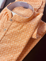 Peach Color Chikankari Lucknowi Georgette Men Kurta Pajama Set with Lining | Chikhenkari Kurtas | Mens Ethnic Wear | Kaash Kurtas