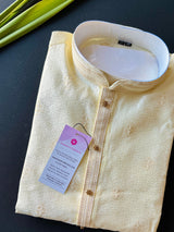 Cream Color Soft Silk Mens Kurta Pajama in Self Design material and small Zari floral buttis | Cream Mens Kurta | Wedding Kurta