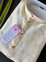 Cream Color Soft Silk Mens Kurta Pajama in Self Design material and small Zari floral buttis | Cream Mens Kurta | Wedding Kurta