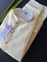 Cream Color Soft Silk Mens Kurta Pajama in Self Design material and small Zari floral buttis | Cream Mens Kurta | Wedding Kurta