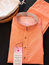 Peach Soft Silk Men Kurta Pajama Set with embroidery design and cotton Pajama | Mens Ethnic Wear | Peach Color Kurta
