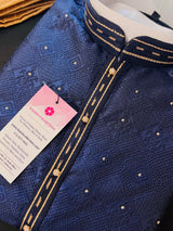 Blue Color Indian kurta for Men | Embossed Embroidery and Zari | Sherwani Style Kurta | Indian Wedding Kurta | Indian Outfit for Men