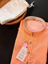 Peach Soft Silk Men Kurta Pajama Set with embroidery design and cotton Pajama | Mens Ethnic Wear | Peach Color Kurta