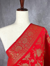 Red Color Soft Silk floral Banarasi Dupatta with Gold Zari Weaving | Handmade Dupattas | Banarasi Soft Silk Dupattas | Dupatta for Lehenga