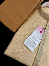 Cream Gold Color Men Kurta Pajama with Floral Jaal in Gold | Mens Ethnic Wear | Indian Pakistani Men Wear