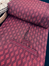 Wine Color Raw Silk Men Kurta Pajama for Men with Self Design material with Handwork Neckline