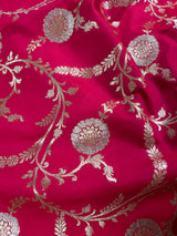 Hot Pink Color Semi Pure Mashru Silk Handloom Saree with Gold and Sliver Zari Weave | Banarasi Mashru Silk Saree