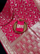 Hot Pink Color Semi Pure Mashru Silk Handloom Saree with Gold and Sliver Zari Weave | Banarasi Mashru Silk Saree