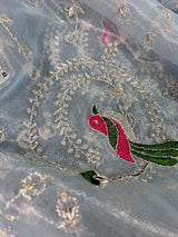 Pastel Ice Blue Color Tissue Net Dupatta with Sliver Zari | Parrot Motifs | Blue Color Dupatta | Dupatta for Gifts