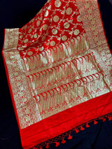 Red Traditional Banarasi Silk Saree with Gold Zari Weave | Wedding Sarees