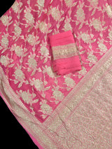 Watermelon Pink Color Pure Khaddi Georgette Banarasi Silk Saree | Baby Pink Color Saree | SILK MARK CERTIFIED