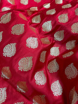 Bright Red Banarasi Satin Silk Traditional Saree with Gold Zari Jaal Weave and Grand Pallu | Wedding Sarees in Red Color