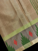 Handwoven Statement Greenish Gold Pure Tussar Tissue Saree with Temple Border | Ships from California