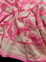 Watermelon Pink Color Pure Khaddi Georgette Banarasi Silk Saree | Baby Pink Color Saree | SILK MARK CERTIFIED