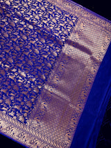 Royal Blue with Copper Muted Gold Zari Weaved Banarasi Silk Shikargah Saree - close-up | Saree | Kaash Collection