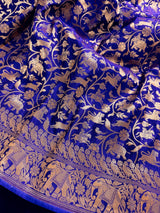 Royal Blue with Copper Muted Gold Zari Weaved Banarasi Silk Shikargah Saree | Saree | Kaash Collection