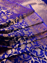 Royal Blue with Copper Muted Gold Zari Weaved Banarasi Silk Shikargah Saree - view 10 | Saree | Kaash Collection