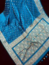 Handmade Teal Color Soft Silk Saree - Muted Gold Resham Zari Weave - Brocade Blouse - Light Weight Easy Drape Saree - Gift For Her