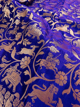 Royal Blue with Copper Muted Gold Zari Weaved Banarasi Silk Shikargah Saree - view 7 | Saree | Kaash Collection