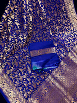 Royal Blue with Copper Muted Gold Zari Weaved Banarasi Silk Shikargah Saree - view 8 | Saree | Kaash Collection