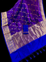 Purple Color Pure Katan Silk Saree with Gold Zari Weave | Purple and Blue Color Saree | Pure Silk Sarees | | SILK MARK CERTIFIED